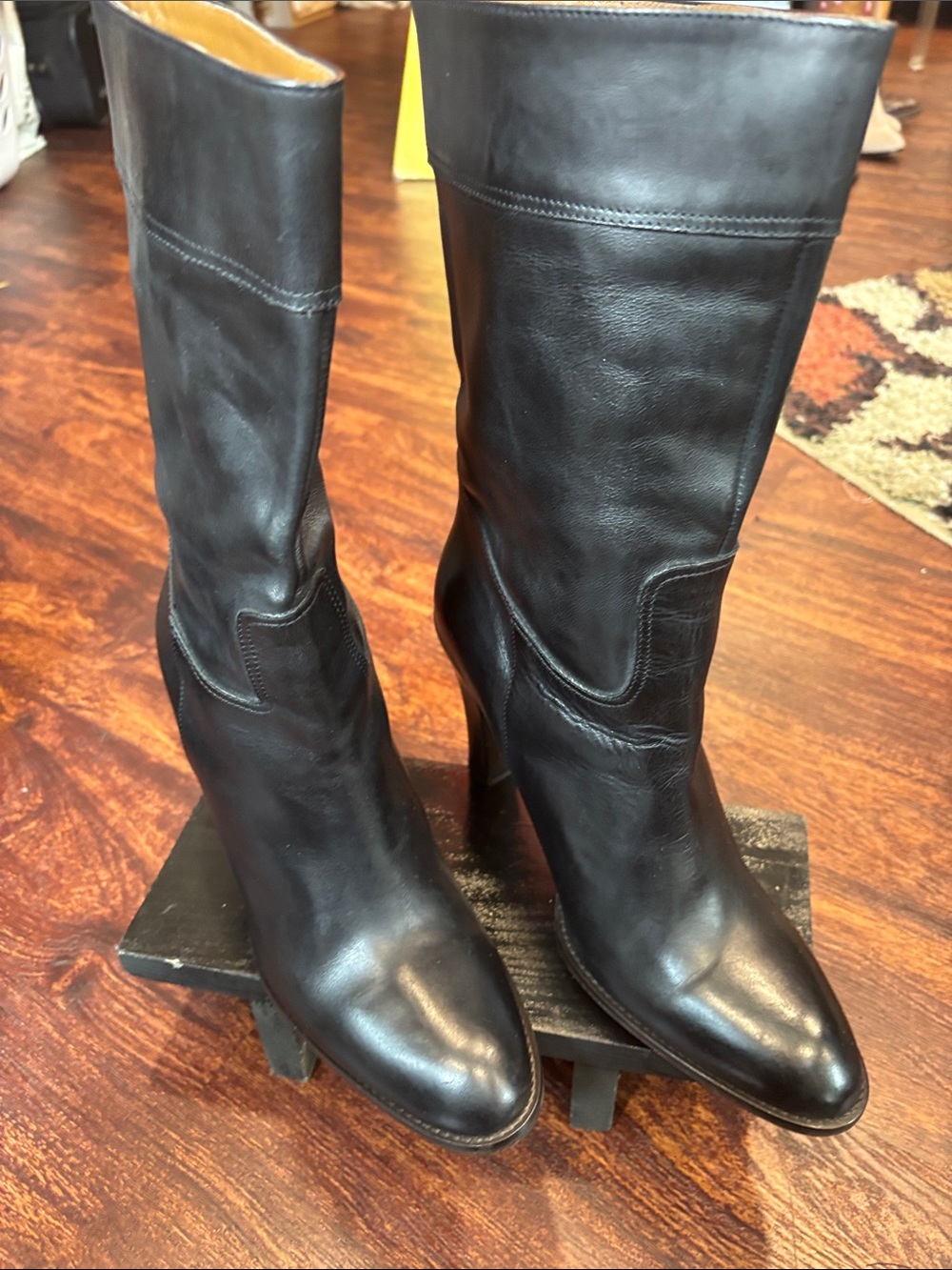 J. Crew Black Leather Mid-Calf Heeled Boots